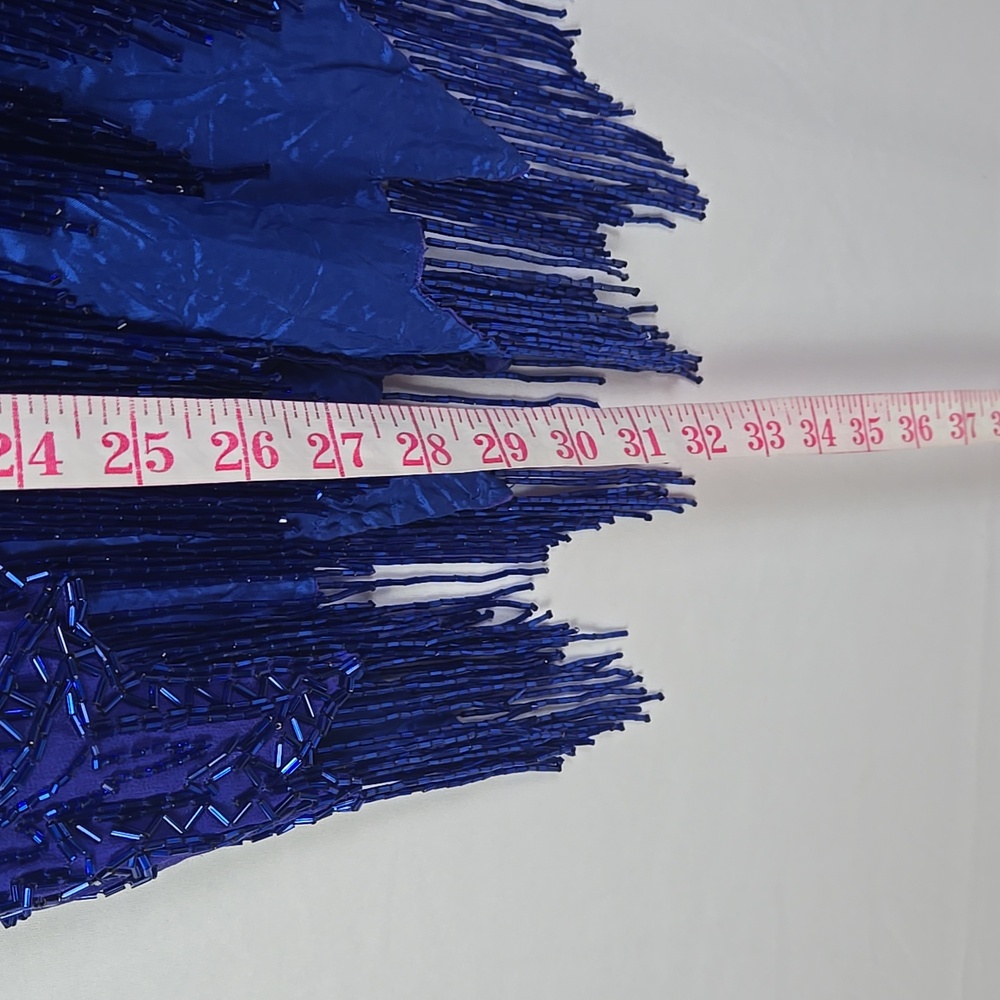Vintage Vibrant Blue Beaded Swing Silk Dress - Picture 9 of 9